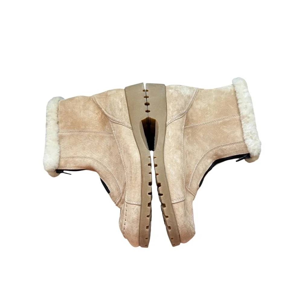 Propet WB018 Suede Ankle Boots Womens 9 Wide Tan Faux Fur Front Zip Winter
